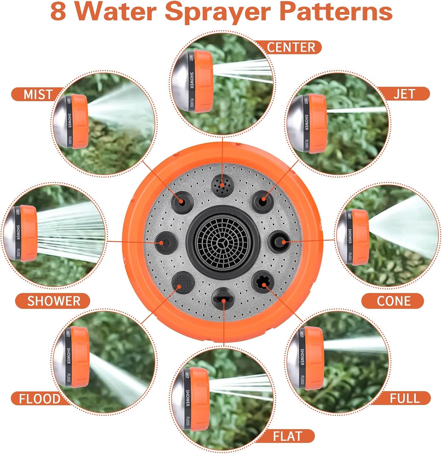 Upgrade Dog Washing Hose Attachment, 8 Way Spray Pattern Garden Hose Nozzle with Soap Dispenser, Dog Wash Supplies with 2 type Dog Bath Brush, Dog Comb and Toothbursh, Car Washing Mitt